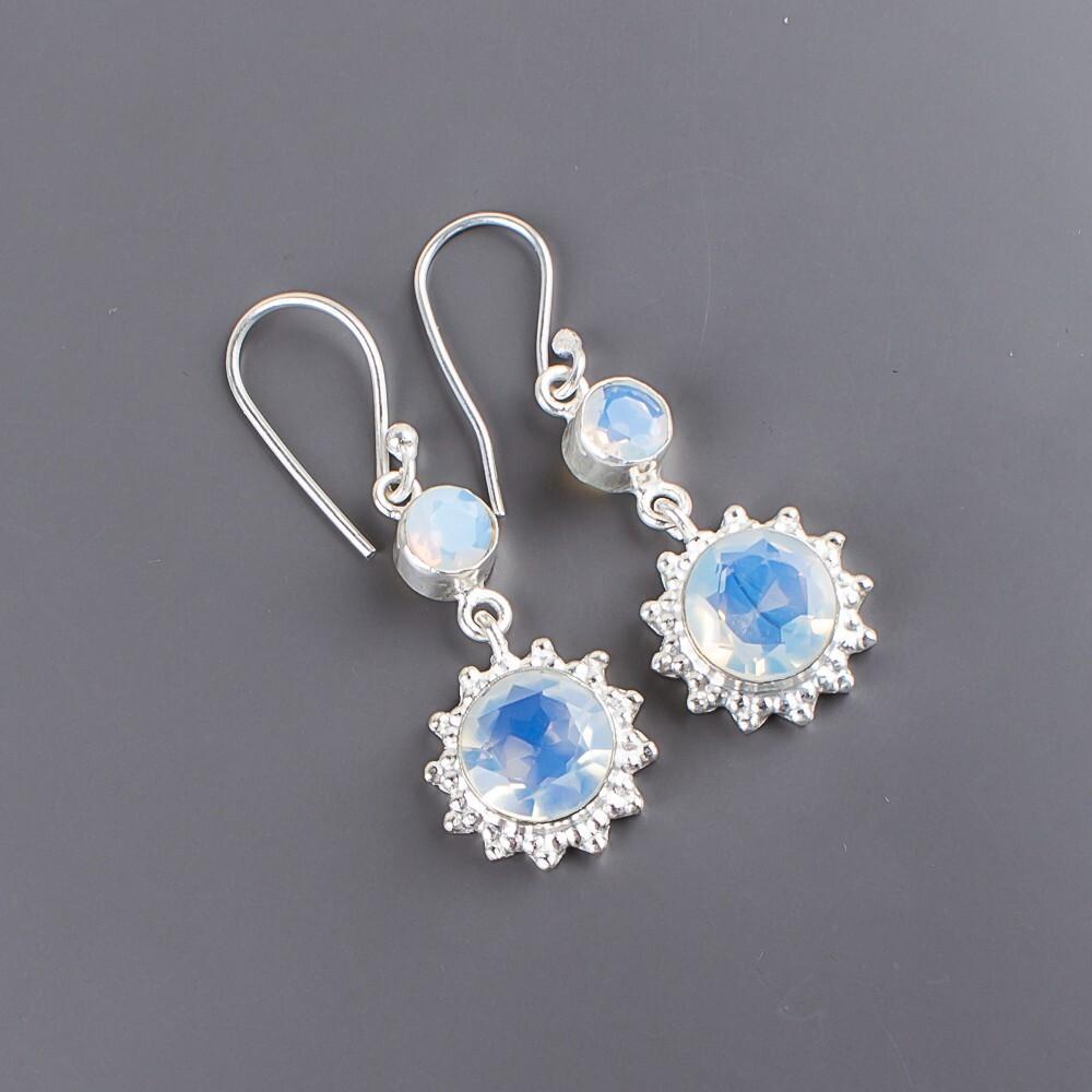 Milky Opal Gemstone 925 Sterling Silver Jewelry Drop/Dangle Women Earrings 1.80" EE-13-15