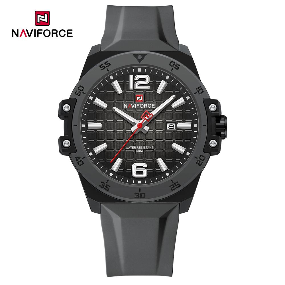 Naviforce Original Fashion Quartz Men Watch Silicone Strap Waterproof 50m Calendar Luminous Pointer Men Boys Casual Lightweight Watch NF7122