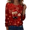 Women's Christmas Printed Long Sleeve Round Neck Top Casual Blouse