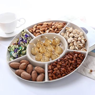 1 bandeja de almacenamiento de alimentos con 6 compartimentos, plato para aperitivos, frutos secos, dulces, repostería y frutos secos