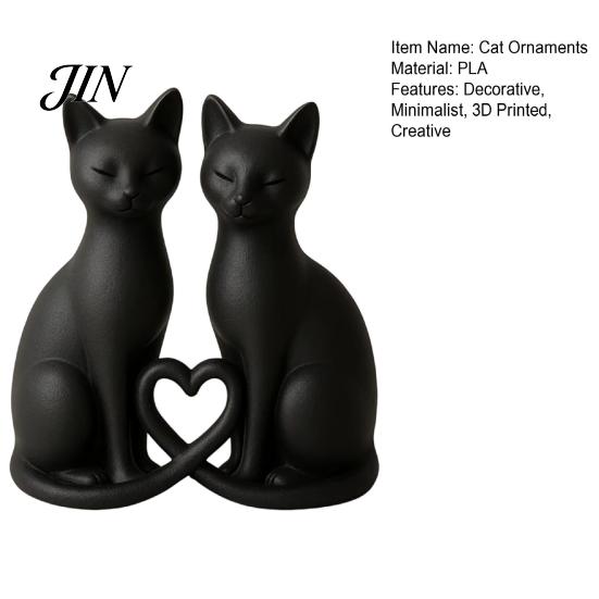 Healing Cat Statue 3D Printed Couple Figurine, Minimalist Heart-Shaped Sculpture, With Heart Hollow Design Romantic Ornaments for Home Office