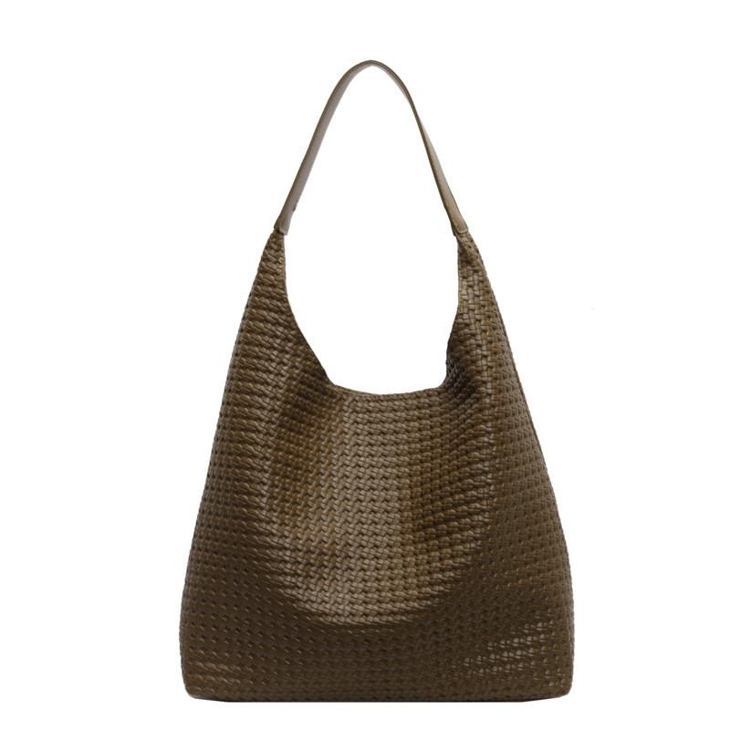 Pu Large Capacity Woven Tote Bag For Women With Solid Color For Daily Commuting And Casual Use