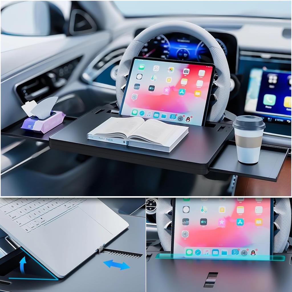 Car Steering Wheel Seat Adjustable with Side Ideal for Work or Easy To Black Car Tray Table, Driver's Compatible, Angle, Table, Dining, Clean,