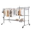 DANLE Heavy Duty Galvanized Double Clothes Rack with Wheels