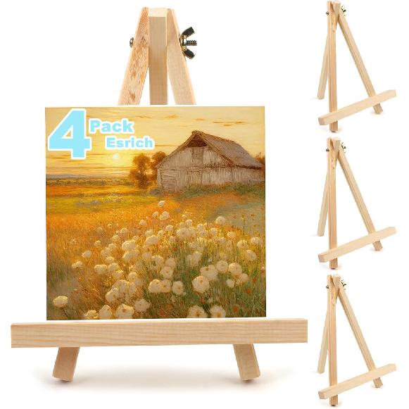 4PCS 9 Inch Wood Easels, Tripod, Painting Party Easel, Kids Student Tabletop Easels for Painting, Easel Stand for Painting Canvases, Portable Canvas 4
