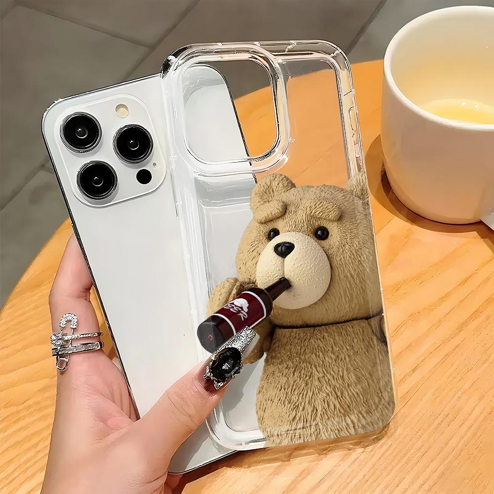 Popular bear looking at mobile phone Phone Case for Oppo A60 A98 A78 A38 A57 A76 A55 A74 A94 A54 A16 A93 A92 4G 5G Clear Cover