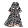 High sense light luxury temperament lantern long sleeve round neck waist thin single breasted printed dress elegant long skirt