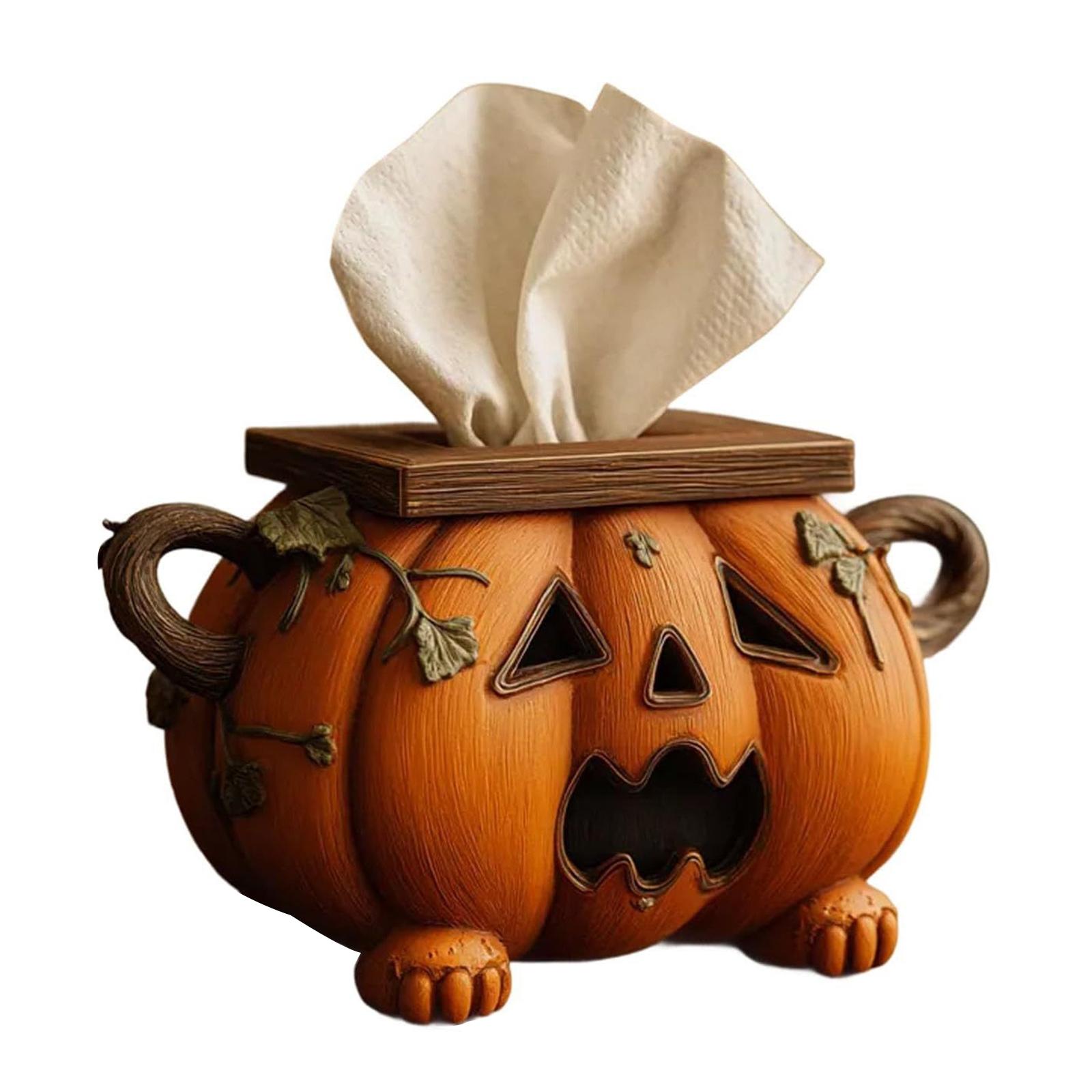 

Halloween Pumpkin Tissue Box Cover Decorative Resin Napkin Dispenser Halloween Tissue Holder Tissue Case for Halloween Decor гарбуз
