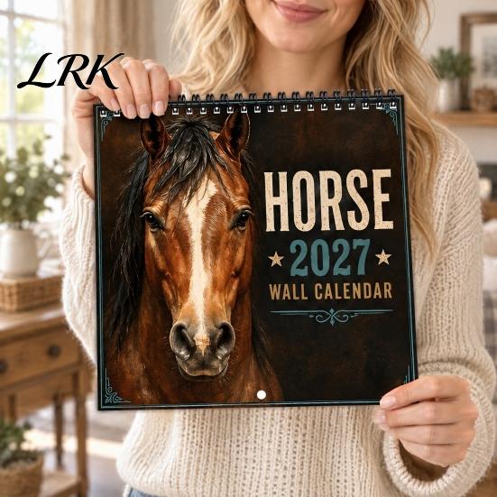 Full Year Date Keeper 2027 Horse Desktop Calendar, Monthly Scenic Photography And Large Planning Grids Decorative Art Design, Spiral Binding