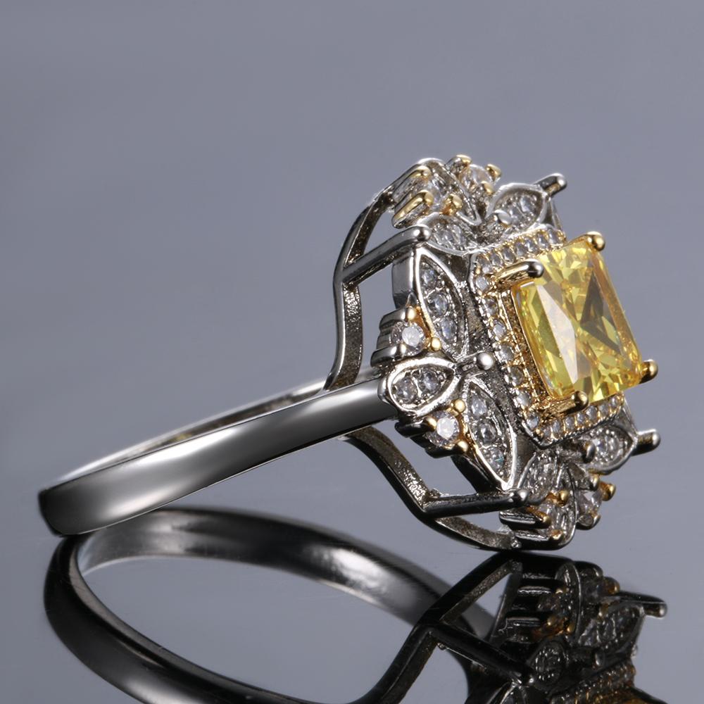 Luxury Square Created Citrine Rings For Women Genuine CopperColor Jewelry With AAAAA Zircon Wedding Engagement Ring Gifts