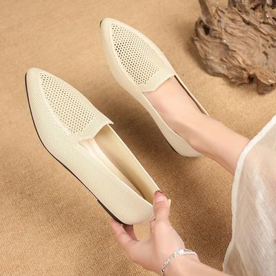 Women's Plus Size Breathable Knit Mesh Flats, Lightweight Casual Slip-On Shoes