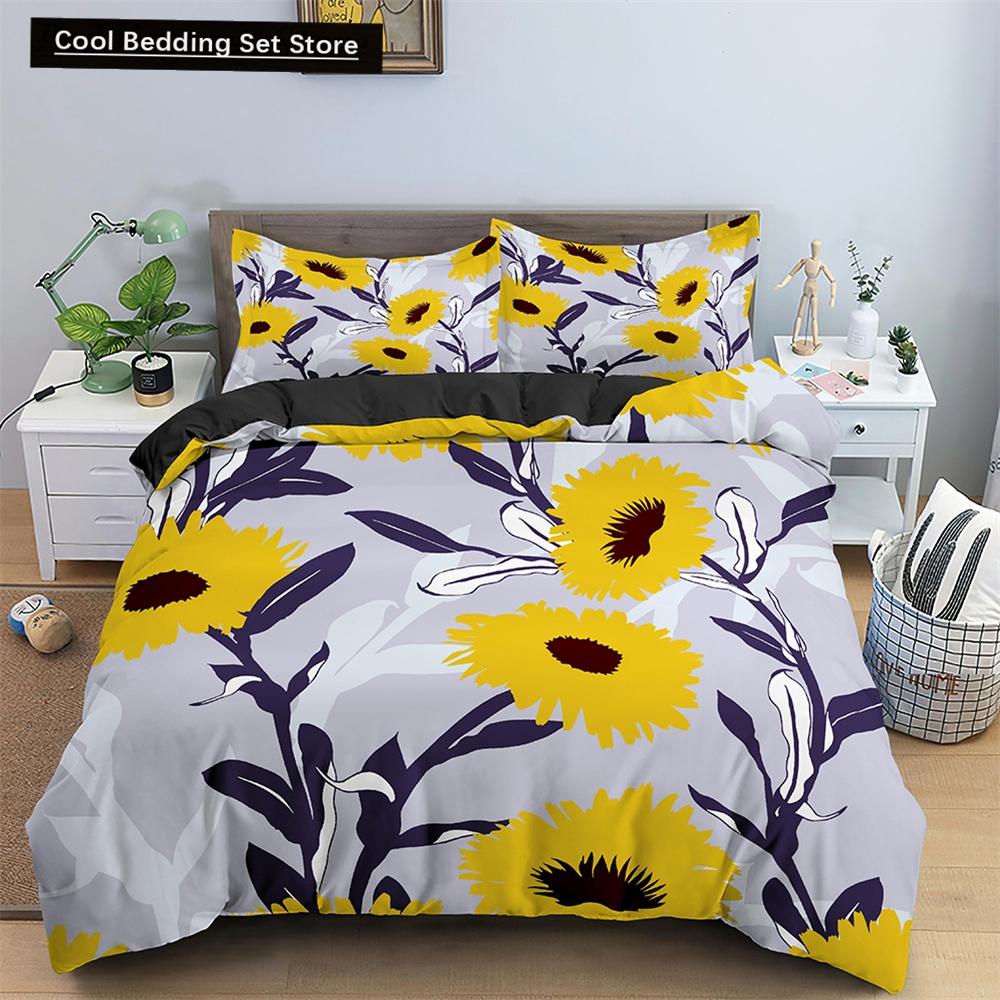 Watercolor Flowers King Queen Duvet Cover Colorful Blooming Floral Bedding Set for Teen Adult Plant 2/3pcs Polyester Quilt Cover