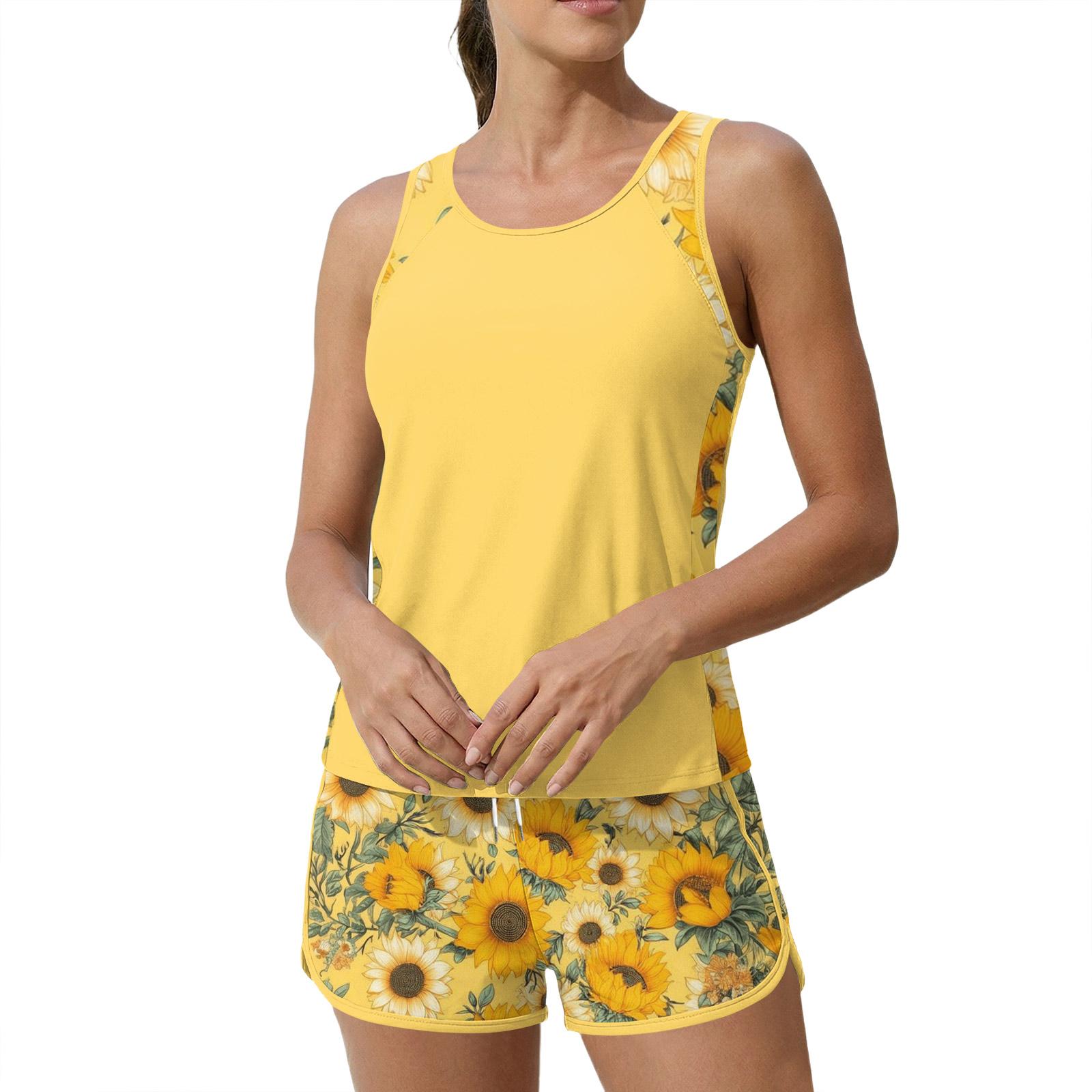 

Tankini Swimsuit for Women Two Piece Modest Bathing Suits with Sporty Pockets Boy Shorts Tummy Control Swimwear XL золотой