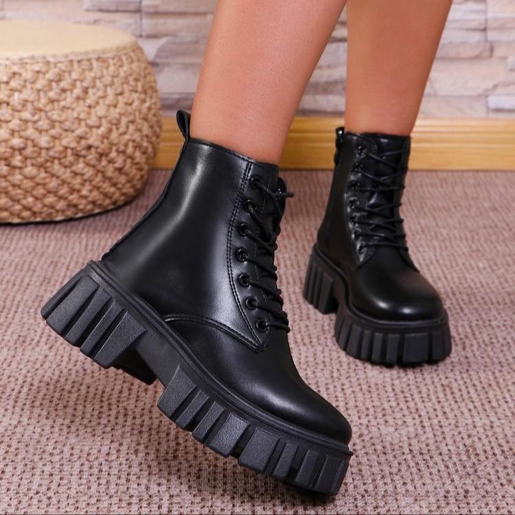 

Повседневные универсальные одинарные ботинки, новые, с круглым носком, толстым каблуком, однотонные женские ботинки Мартин 36 чёрный