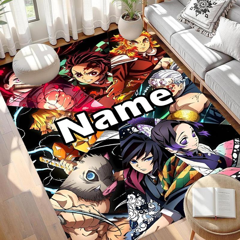Custom Name Personalized Demon Slayer Print Carpet, Versatile Home Decor Rug, for Playroom, Apartment, Balcony, Entryway, Hallway Gift
