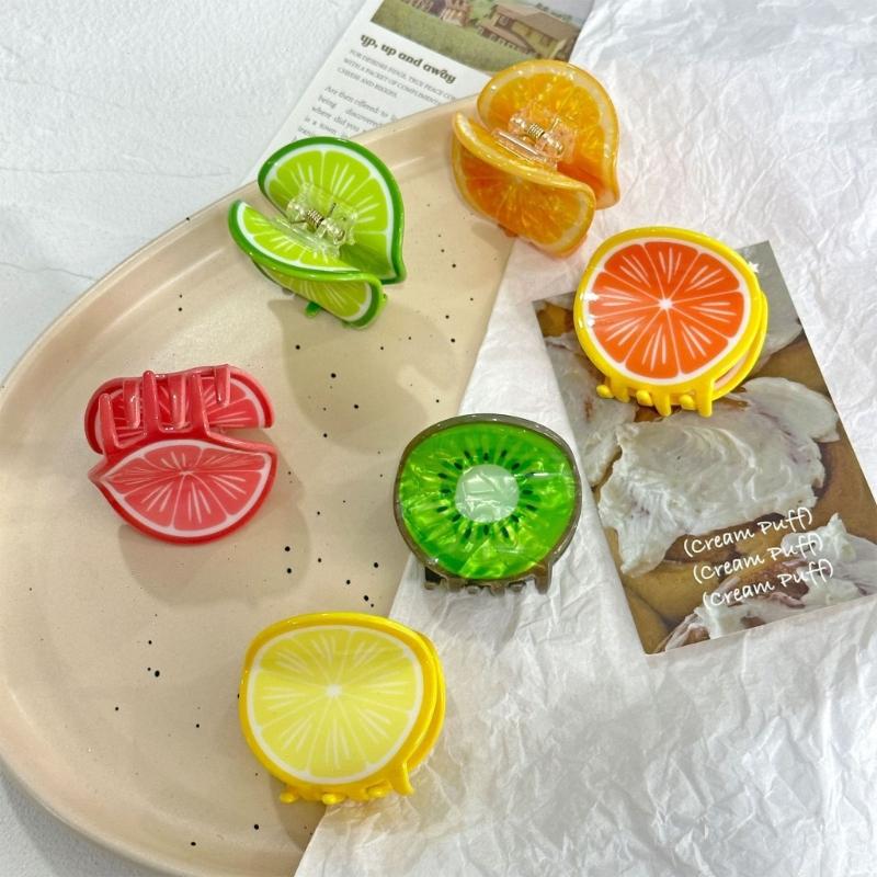 Slip proof Hair Clips Acrylic  Half Up Hair Accessories With Fruit Theme For Sports Travel Daily Use