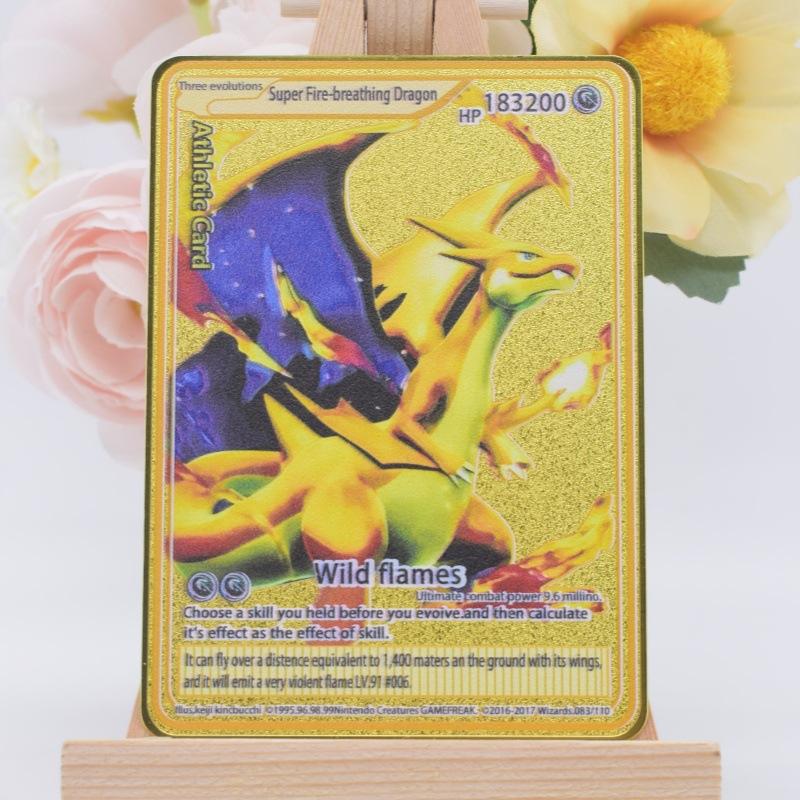 English Metal Game Collection Card Anime Figure Charizard Pikachu Blastoise Mewtwo Battle Collection Carte Card Toy Gift белый