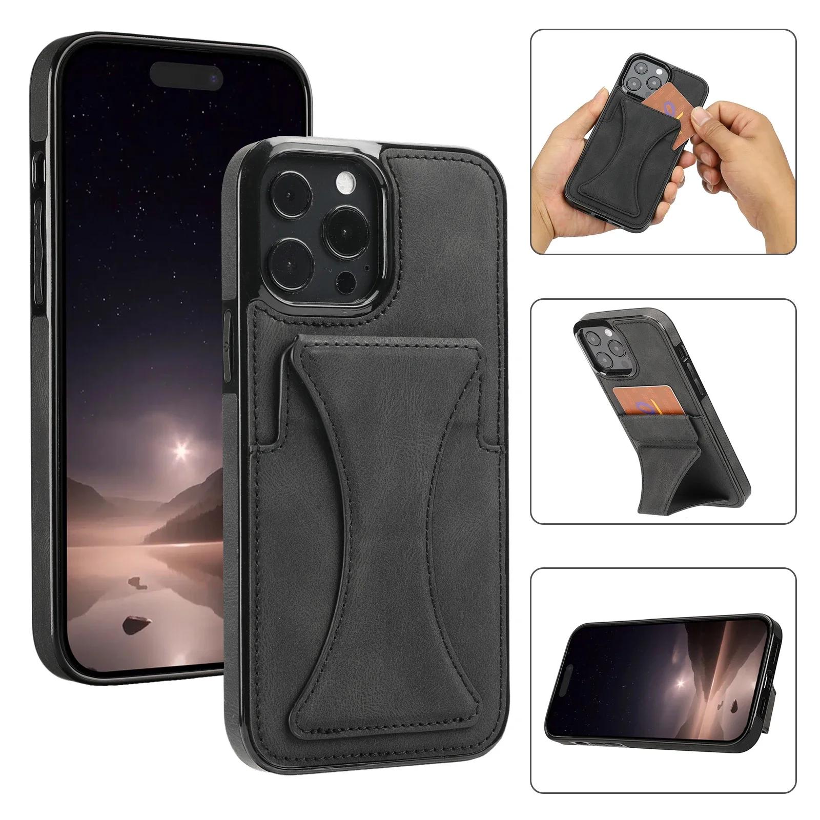 

High Quality PU Leather Protective Credit Card Slots Foldable Kickstand Phone Case for iPhone 16 Pro Max 15 Plus 14 13 12 11 iPhone 12