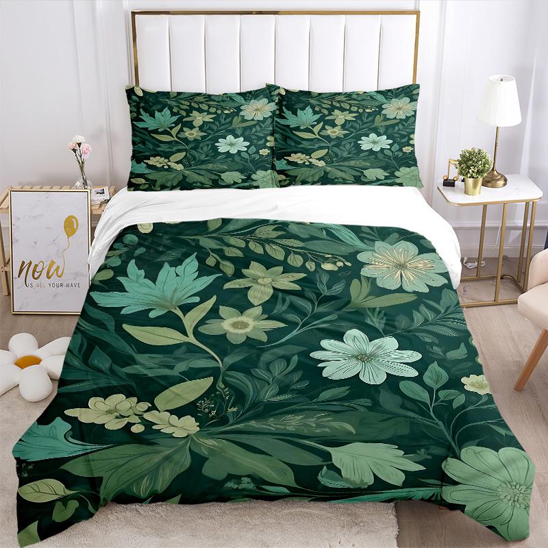 3pcs Green Leaves Printed Bedding Set, Soft and Comfortable Quilt Cover for Bedroom, Guest Room (1 Duvet Cover + 2 Pillowcases