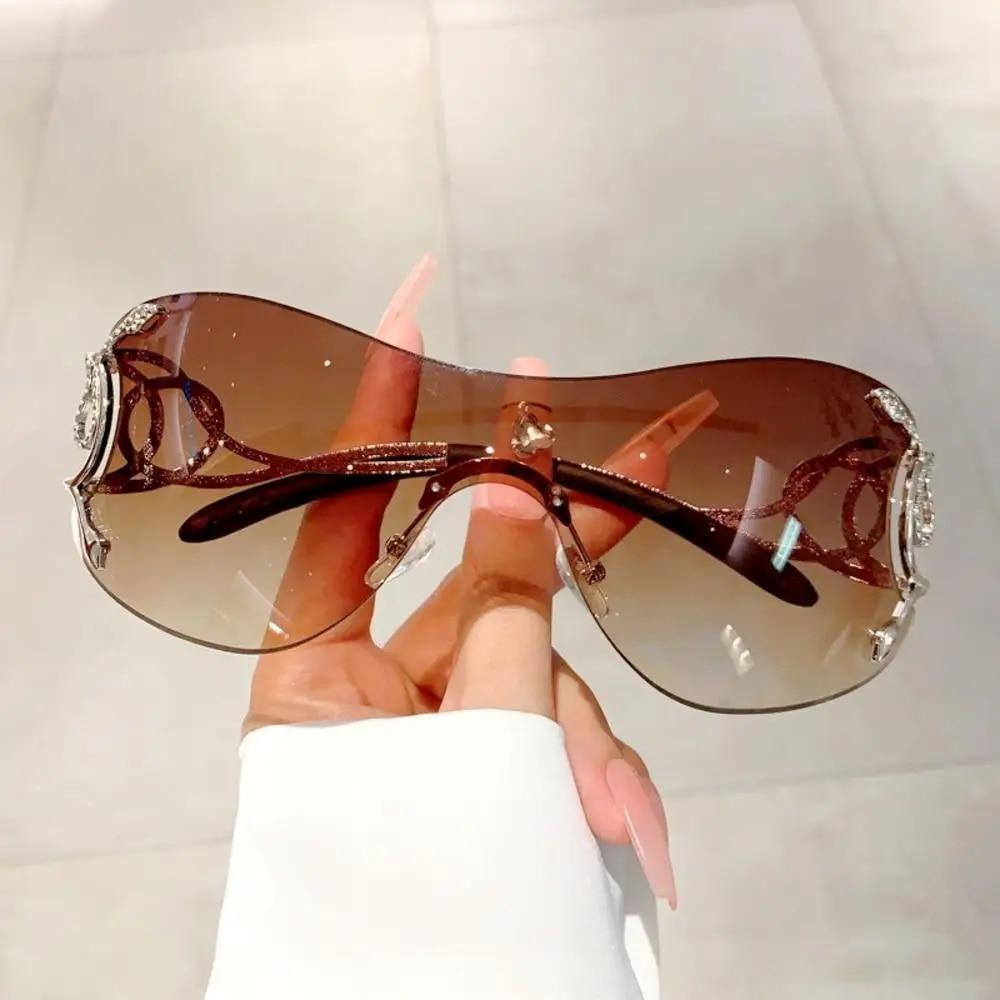 Y2k Randlose Sonnenbrille Damen Stilvolle Farbverlaufslinse Outdoor Shades Trendige Luxus-Metallrahmen-Brille