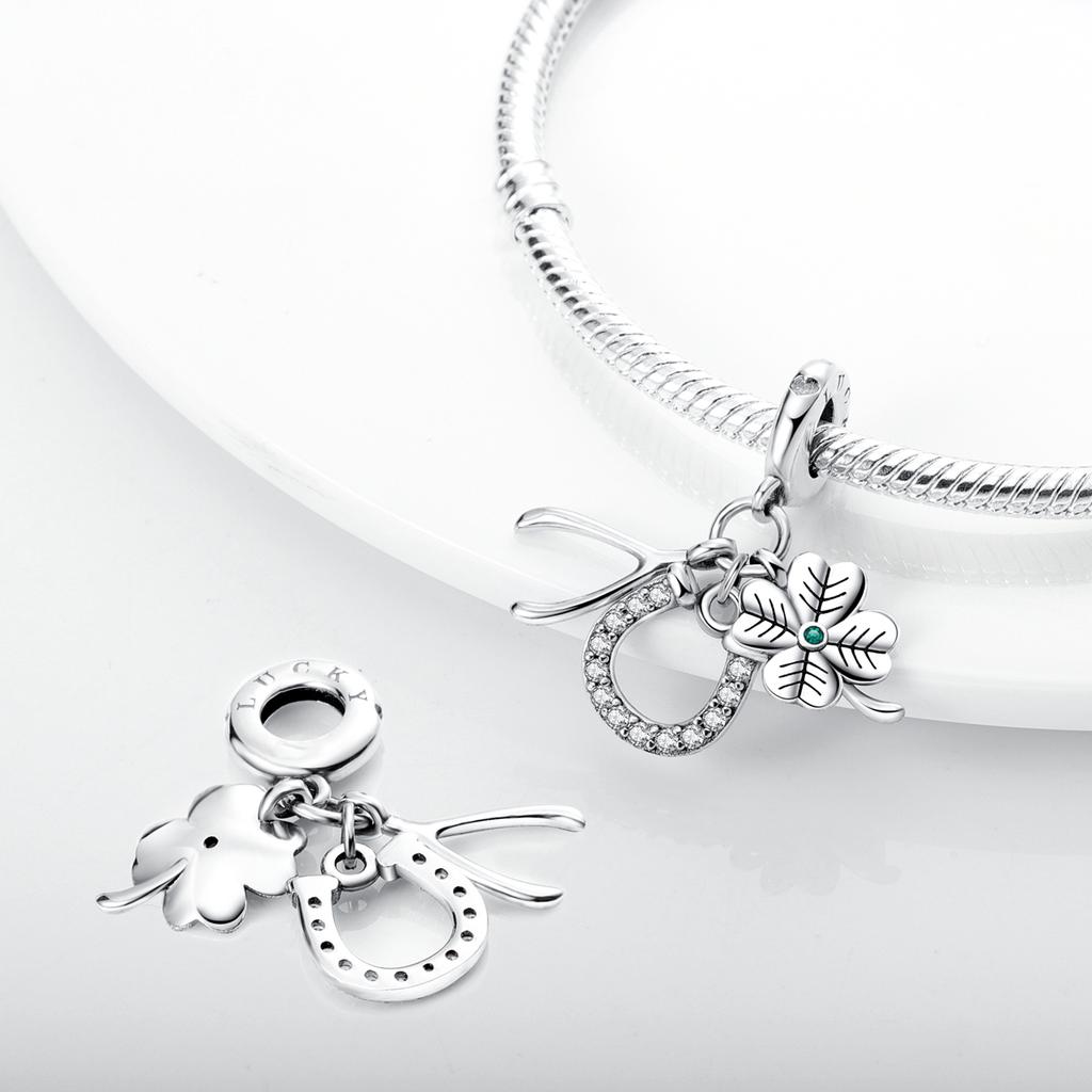 Copper Green Clover Luck Charm Bead Fit Bracelet Pendant Making For Woman Jewelry