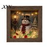 Winter Snow Scene Decoration Christmas Sea Glass Shadow Box Night Light, 3D Wooden Seasonal Shelf Display Art Frame with LED Warm Glow, Landscape