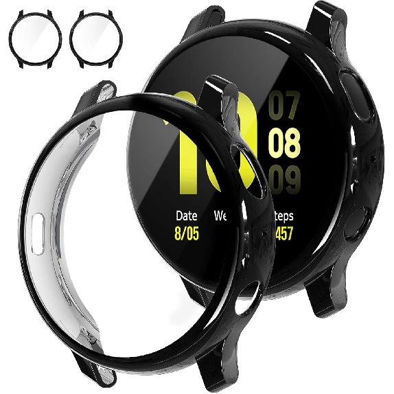 [2Pack] Tensea Compatible with Samsung Galaxy Watch Active 2 Screen Protector Case 44mm, Bumper Full Around Cover for Samsung Galaxy Watch Active2 44