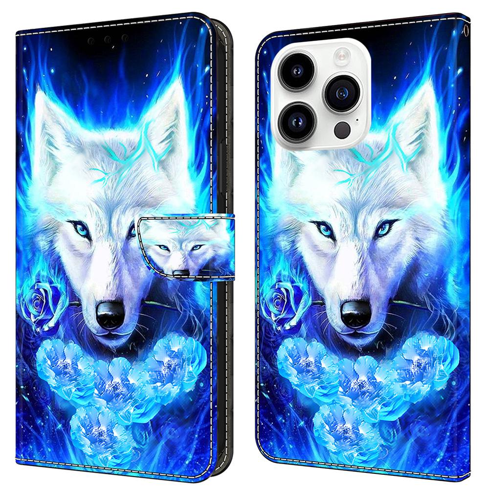 For iPhone 16 Pro Leather Case Pattern Printing Wallet Stand Flip Phone Cover