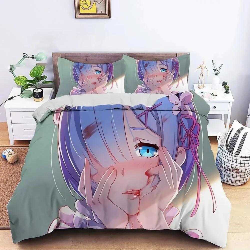 3D Printed Anime Re Zero Rem Ram Bedding Set Boys Girls Twin Queen Size Duvet Cover Pillowcase Bed Kids Adult Home Textileextile