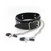 SM Adult Nipple Clamps Leather Choker with Chain - Kinky Erotic Necklace for Couples
