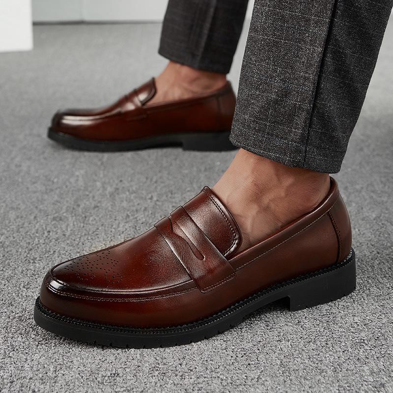 2025 Men's Large Size Slip-On Leather Loafers: Formal Business Shoes