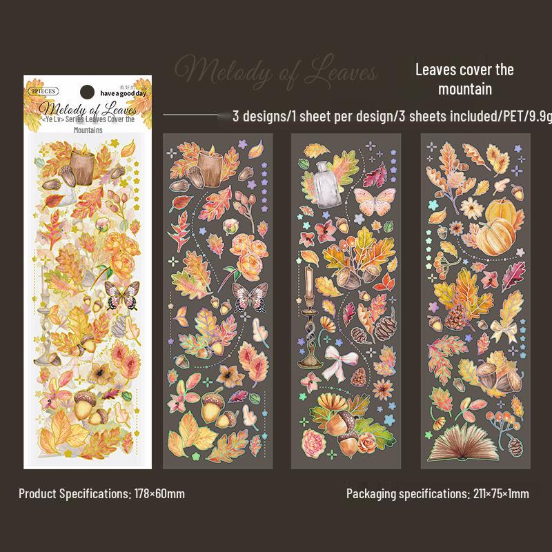 Leaf Melody 3D Laser Stickers: Retro Autumn Falling Leaves for Journals & Collages