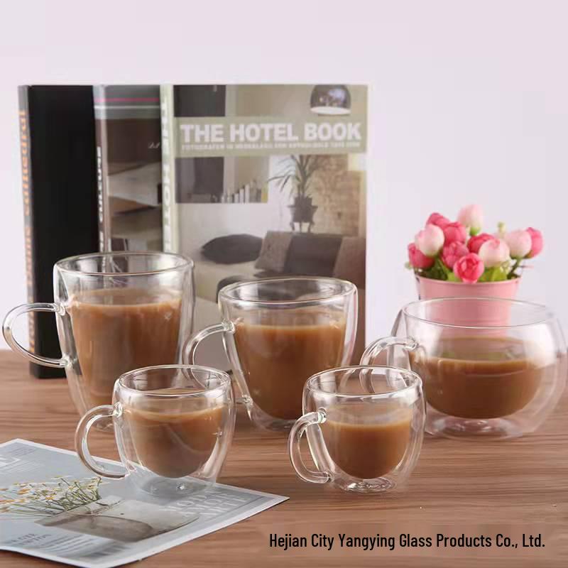 

Insulated Double-Walled Glass Cup with Handle - Transparent Milk, Water, Coffee, Tea Cup Without Handle
