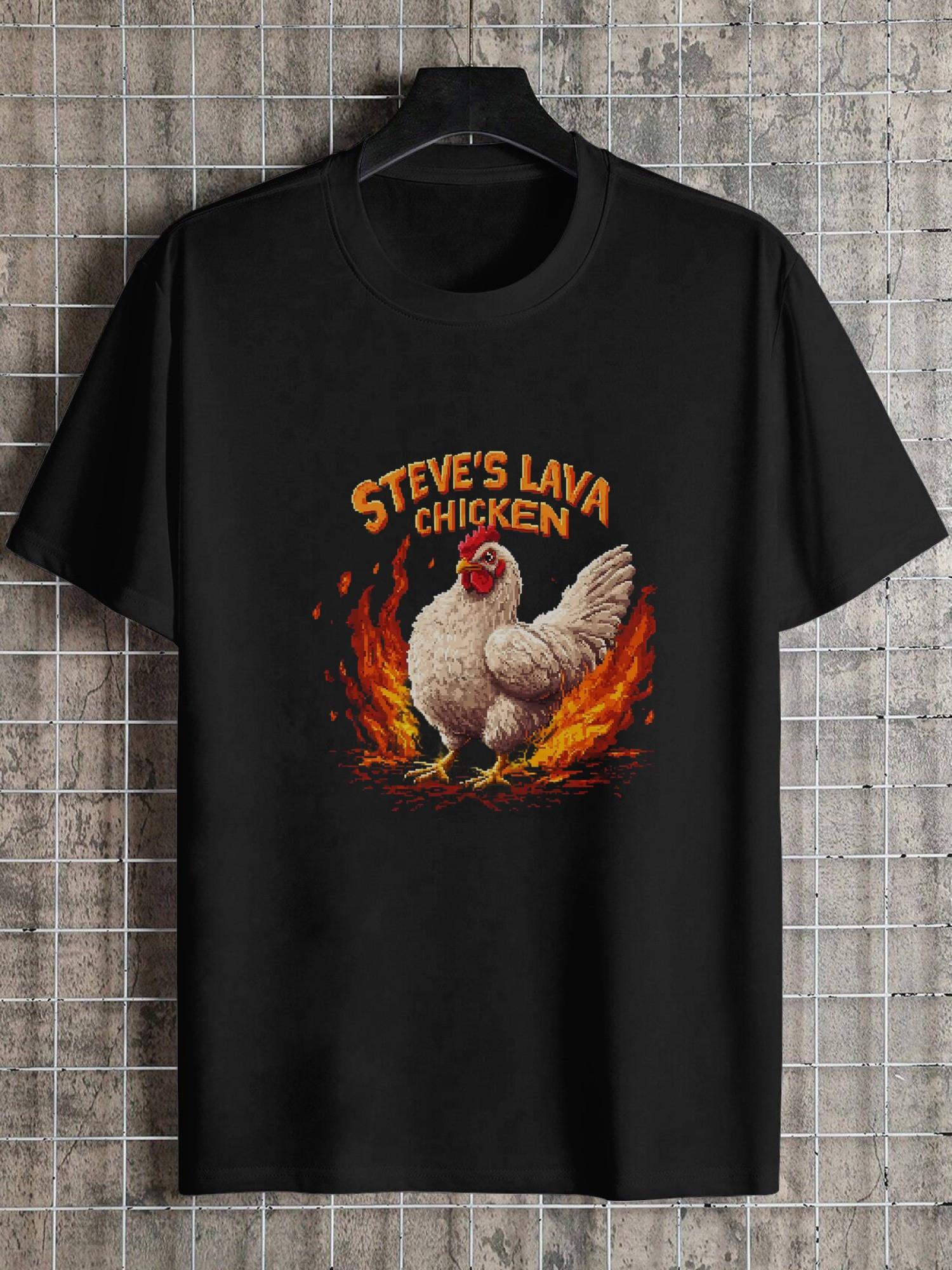 1pc Black Lava Chicken Flame Graphic T-shirt - 180g Cotton Crew Neck Short Sleeve Tee with Steve s Lava Chicken Design XXXL