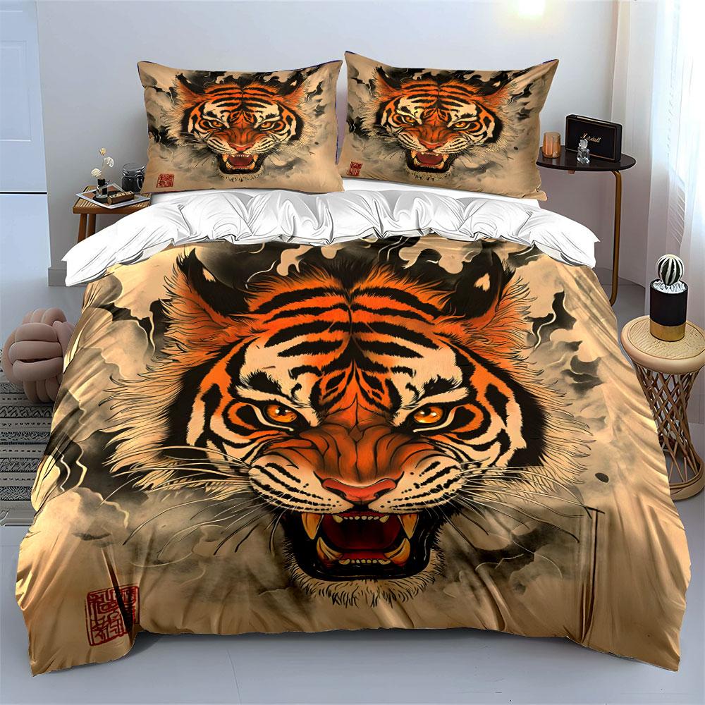 Set de Decoración Artística de Tigre - Exhibición en el Hogar Suave Cómodo Juego de Funda Nórdica Incluye 1*Funda Nórdica y 2*Fundas de Almohada, Regalo