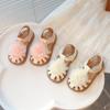 Girls Beach Shoes Hollowed-out Kids Princess Shoes Lace Flowers 2025 Summer New Children Sandals T-strap Hook&loop Soft Sole