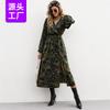 Autumn Floral Print Women's Dress V-Neck Waist Split Long Sleeve Skinny Medium and Long Skirt