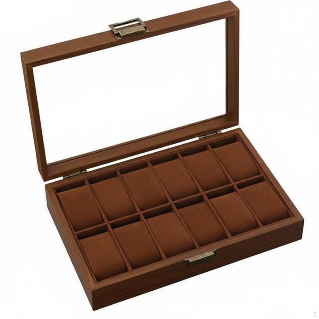 Watch and Jewelry Storage Box Soft Velvet Lining Wooden MultiCompartment Design Glass