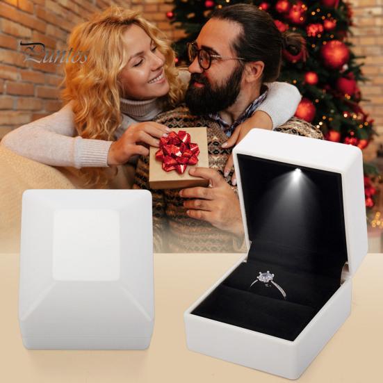 Boîte à bagues de fiançailles, conteneur à bijoux avec lumière LED, conception magnétique de rangement, boîte-cadeau à bijoux compacte et portable, fournitures de fête de mariage