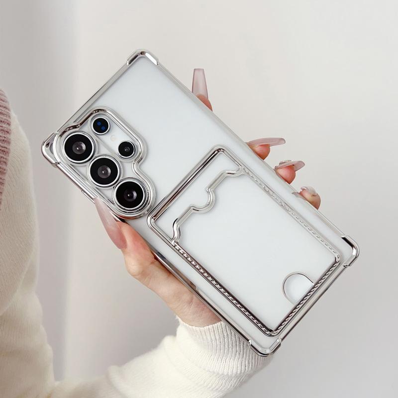 Plating Card Slot Clear Case Shell For Samsung S25 Edge S24 FE S23 Ultra S22 A56 A36 A55 A26 A16 Soft Silicone Shockproof Transparent Phone Cover