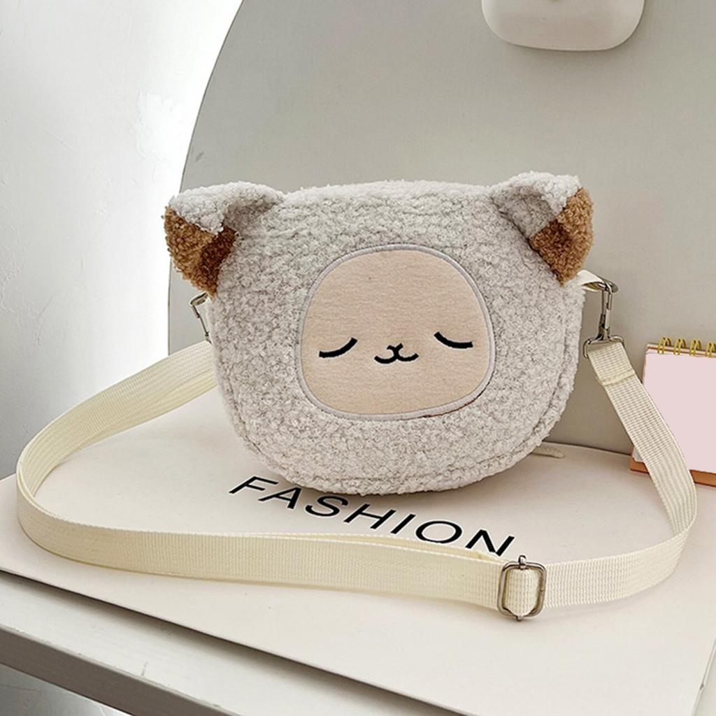 Cartoon Tier einzelne Umhängetasche Herbst Winter Plüsch süße Katze Bär Schaf verstellbare Frauen Mädchen Umhängetasche Messenger Bag Münzen Handytasche