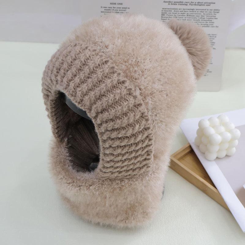Plush Thread Warm Scarf One-piece Hat Women's Winter Pullover Ear Protection Neck Cover One-piece Knitted Hat Ski Cap