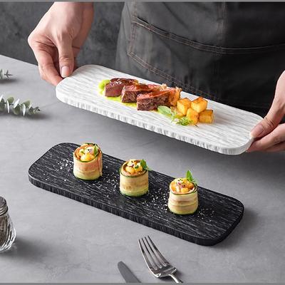 Assiette à Steak Rectangulaire en Céramique 12 Pouces Noire et Blanche Dépolie Assiette à Fruits Dessert Sushi Vaisselle de Cuisine Premium