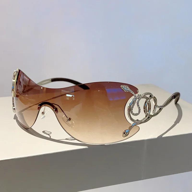 Y2k Rimless Sunglasses Women Stylish Gradient Lens Outdoor Shades Trendy Luxury Brand Design Metal Frame Eyewear Goggle
