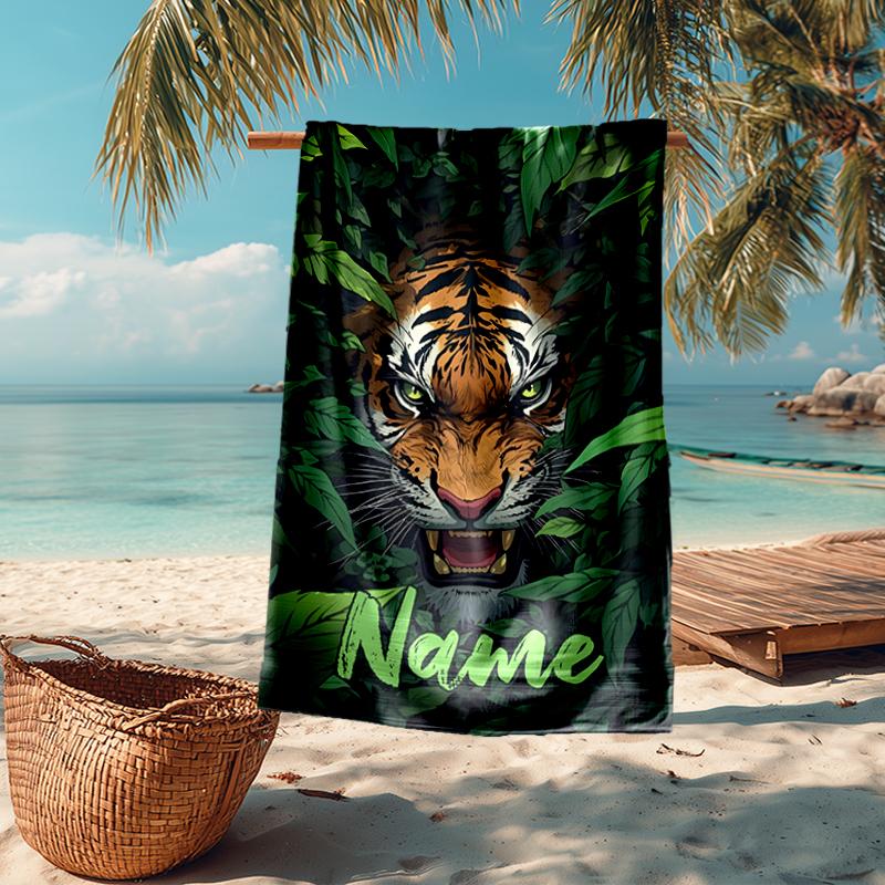 Custom Name Ultra-Soft Beach Towel with Tiger Theme,Ideal for Pool - Camping, Diving - Perfect Travel Essential, Vibrant Beach Towel.