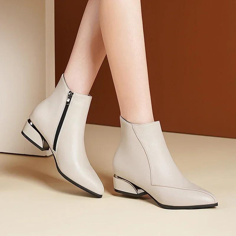 Ankle Boots For Women New Simple And Versatile Pointed-Toe Women'S Boots Comfortable Low-Heeled Commuting Ladies Shoes