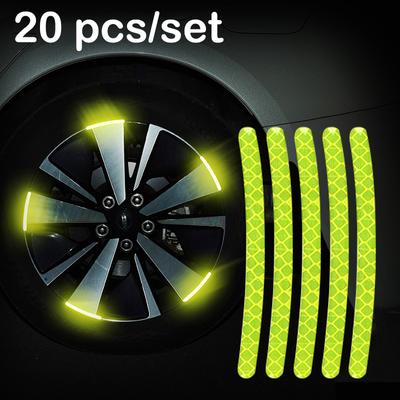 20pz Adesivi Riflettenti per Ruote Auto Strisce di Avvertimento di Sicurezza per Mozzi Pneumatici Styling Mozzo Ruota Auto Moto Bici Riflettore Notturno Decalcomania