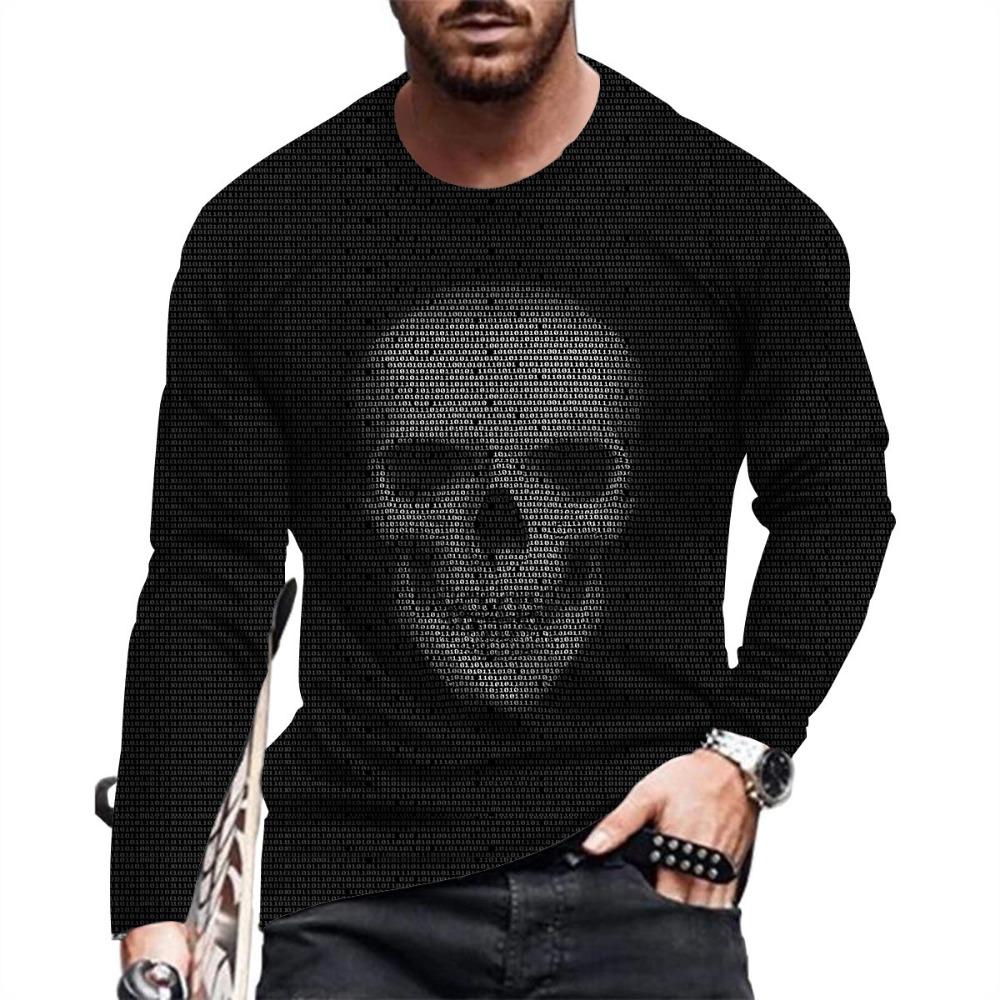 Men Fashion Casual Long Sleeve Printed T Shirt Summer Men's Round Neck T-shirt Fashion Pullover Trend Men Clothing