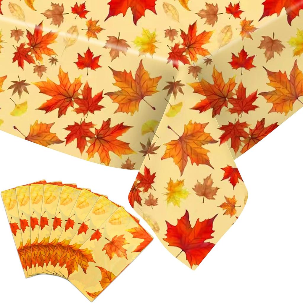 Thanksgiving Tablecloth Plastic, Fall Tablecloth, 2 Pack Disposable Table Cloth Table Decor Autumn Maple Leaf Rectangle Tables Cover for Autumn Fall