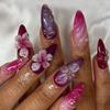 24Pcs Pink Almond False Nails Butterfly Ballet with French Design Wearable Fake Nails Simple Artificial Press On Nails Tips Art